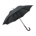 Good quality black pongee 23 inch advertisement auto open J  handle stick straight umbrella with logo prints